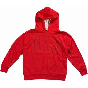 GAP Women's Red Logo Hoodie Pullover Sweatshirt White‎ Hood Size Large